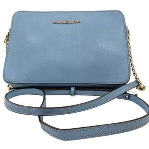 Michael Kors Saffiano Leather Crossbody Bag Small Lt Blue Adjustable Strap‎